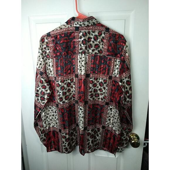 Alfred Dunner Woman 14 Blouse Red Colorblock Animal Print Semi Sheer Button... - Picture 10 of 10
